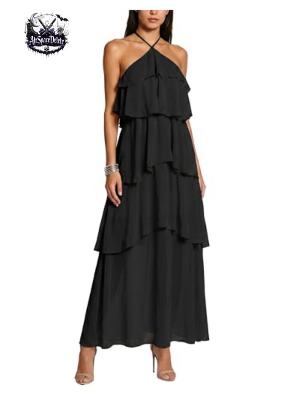 Halter Chiffon Maxi Dress Tiered Formal Evening Wedding Guest Dress